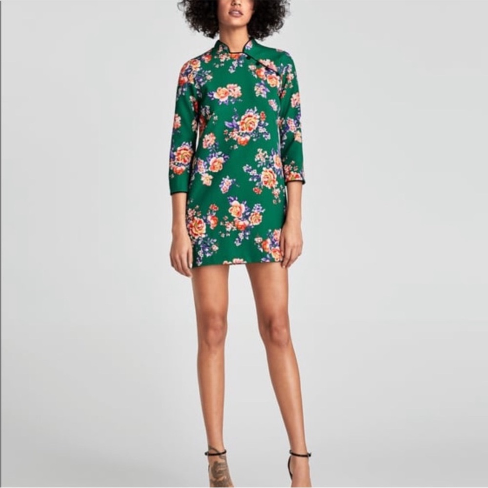 Zara Mandarin Collar Floral Dress 🪷